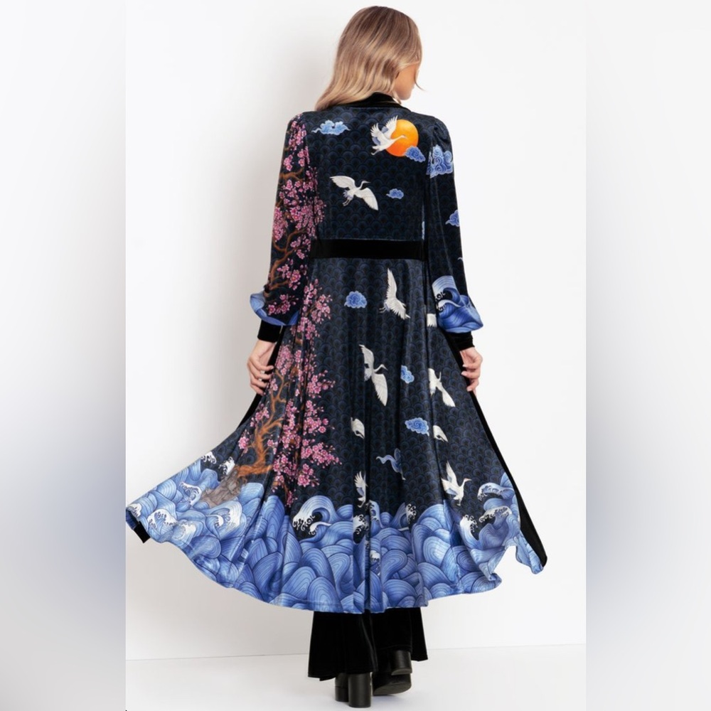 Blackmilk Flight of Tsuru Velvet Maxi Jacket
